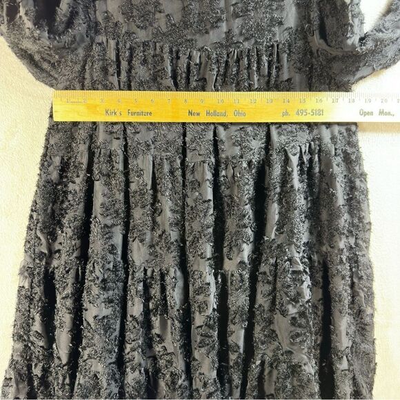Zara Black Floral Textured Mini Dress Balloon Sleeve Layered‎ Gothic Size S - Picture 3 of 7
